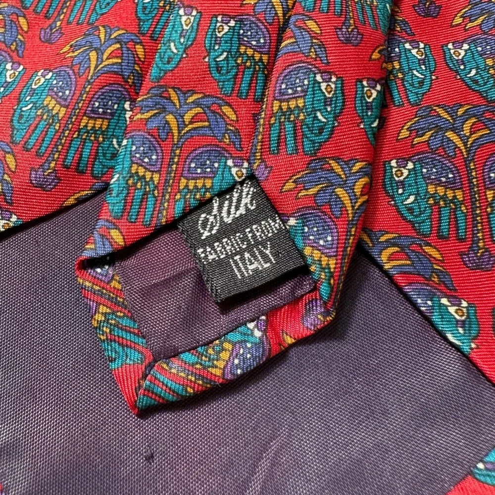Sheaf & Caber Mens Silk Tie Red Blue Elephant Palm Tree Made in Italy Patterned